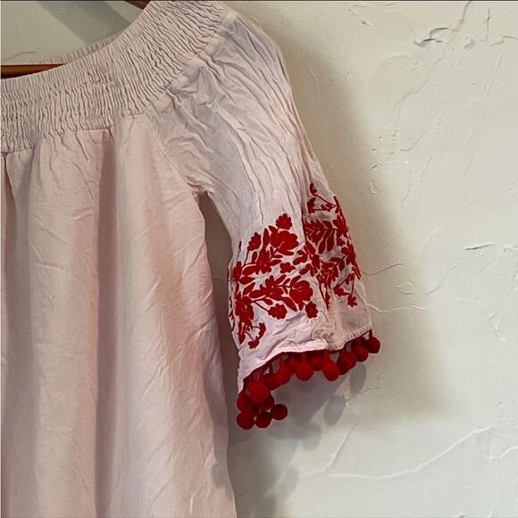 Women's Show Me Your Mum Pink & Red Embroidered Top with Pom Moms - Picture 3 of 7